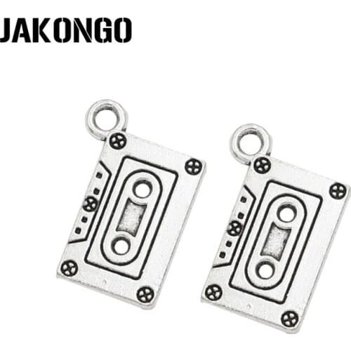 JAKONGO Antique Silver Plated Tapes Music Charm Pendant for Making Earrings Jewelry Accessories Craft DIY 21x12mm 15Pcs/lot