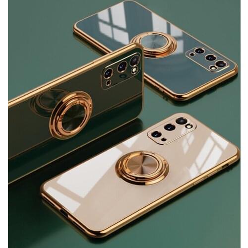 Plating Silicone Case For Samsung Galaxy S20 Ultra S21 Plus FE Note 20 9 10 A52 A72 A42 5G 4G Shell Cover With Ring Holder Stand
