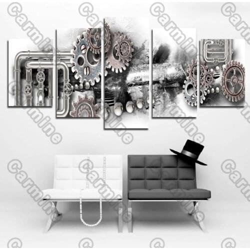 Poster Mechanical Gear Industrial Style Canvas Painting 5Pcs Posters Painting Wall Art Decoration for Living Room Frameless