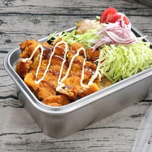 Rectangle Stainless Steel Food Storage Container Holder Lunch Box Bowl with Lid for Outdoor Camping Hiking