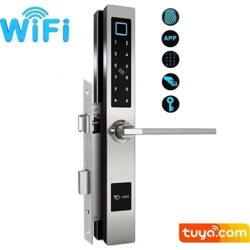 Sliding Fingerprint Door Lock Wifi TUYA APP Translation Door Fingerprint Lock KFC Door Lock Sunroom Narrow Door Lock 35*85 60*85