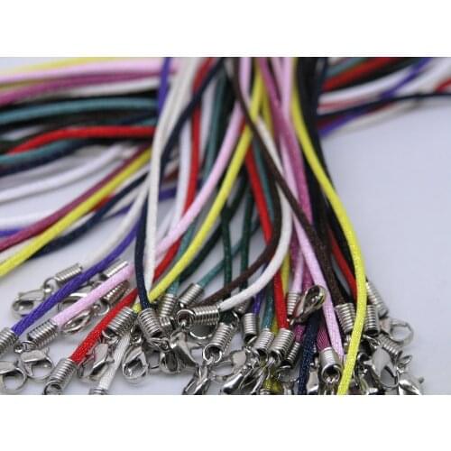 KONMAY 50Pcs 2.0mm 18"-32" Adjustable Rattail Satin Silk String Rope Chinese Knot Nylon Necklace with Clasp Lobster L&N Free