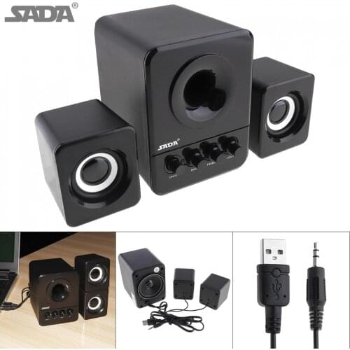 SADA D-203 Mini Portable Bass Cannon 3W PC Combination Speaker Mobile Column Computer Speaker with 3.5mm Audio Plug and USB 2.1