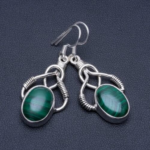 Natural Malachite Unique Punk Style 925 Sterling Silver Earrings 1 1/2" P1968