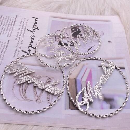 Noelia 2021 Custom Big Twist Hoop Earrings Customized Diamond Bling Name Earring With Statement Words Hiphop Sexy for Women Gift