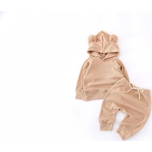 0-24M Unisex Hooded Clothes Infant Kids 3D Ear Tops Haren Pants 2Pcs Autumn Spring Kids Boys Girls Clothing Set