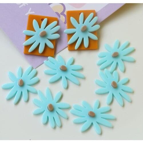 Spring style 50pcs/lot color print cartoon flowers shape acrylic flatback beads diy jewelry earring/garment pendants accessory