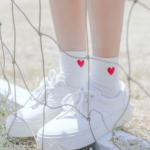 New Fashion Harajuku Women Cotton Long Socks Japanese Novelty Love Heart Pattern Socks Hiphop Solid Cotton Cool Socks
