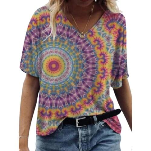 New 2021 Summer T Shirts Women 3D Print Abstract T Shirt Street Casual V-Neck Short Tees Tops S-5XL Large Size Fashion Clothes