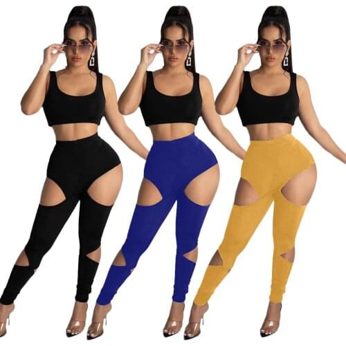 Women Pants 2021 Summer Hollow Out Solid Night Club Party Fashion High Waist Female Skinny Pencil Sport Trousers S-2XL Spring