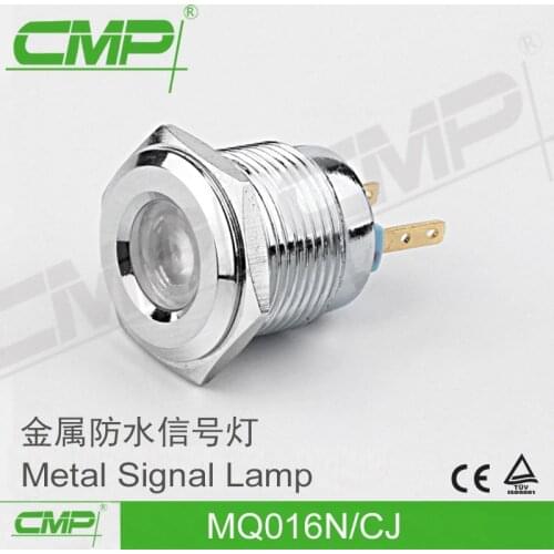 16mm Panel Concave Type Mounting LED Indicator Light Chrome Plated Brass