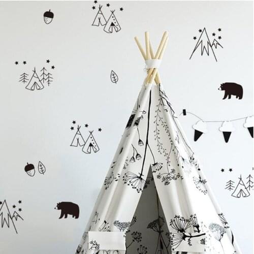 18pcs/set Nordic Forest Wall Decals Bear Tribal Tent Pattern Wall Sticker for Kids Room Bedroom Decoration Nursery Art B490