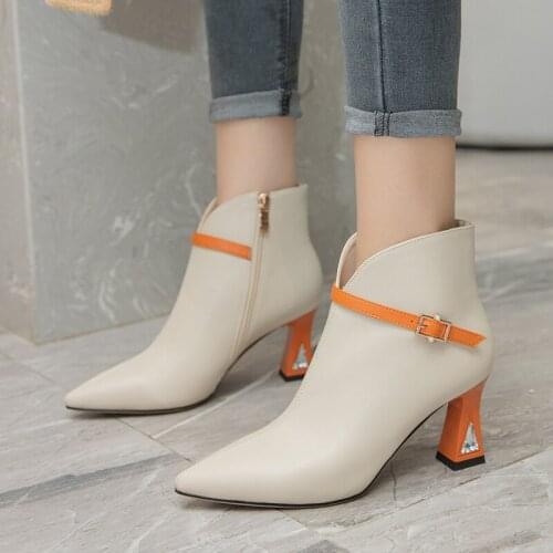 2021Autumn Fashion Ankle Boots Sexy Pointed Toe Thin High Heels Womens Ankle Boots Short Shoes Ladies Size 43