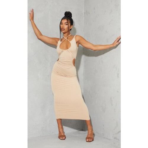 2021 New Style Women Solid Color Sexy Dress Ladies Slim Fit Sleeveless Hollow Out High Waist Long Sundress Holiday Beach Dress