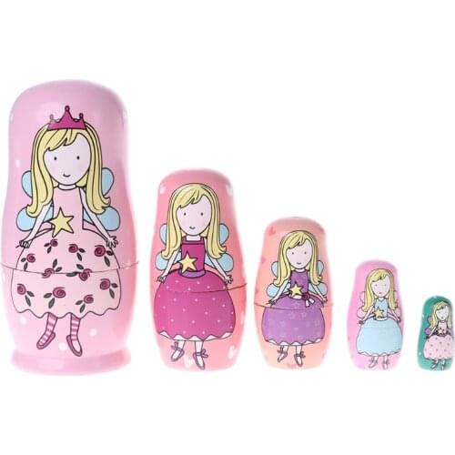5PCS Angel Princess Russian Nesting Dolls Wooden Matryoshka Dolls Kids Toy Gift