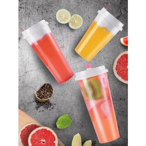 50pcs Disposable high permeability injection cup milk tea cup transparent with cover packaging cup 500ml 700m drink plastic cups