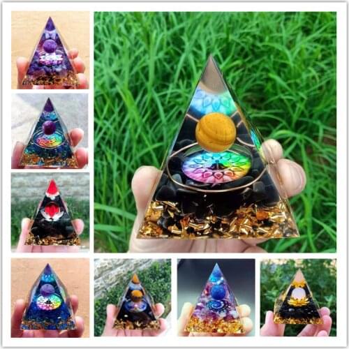 60mm Orgonite Pyramid Amethyst Peridot Healing Crystal Energy Orgone Pyramide EMF Protection Meditation Reiki Crafts Decoration