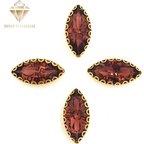 7X15mm Wine red Horse eye sew on rhinestones gold base with hole lacy claws glass crystal rhinestones Diy garment accessories