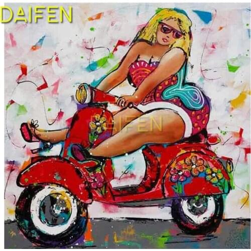 DIY 3D Diamond mosaic Full Square Diamond embroidery golden hair fat lady with red bike Full Round Diamond painting Cross stitch