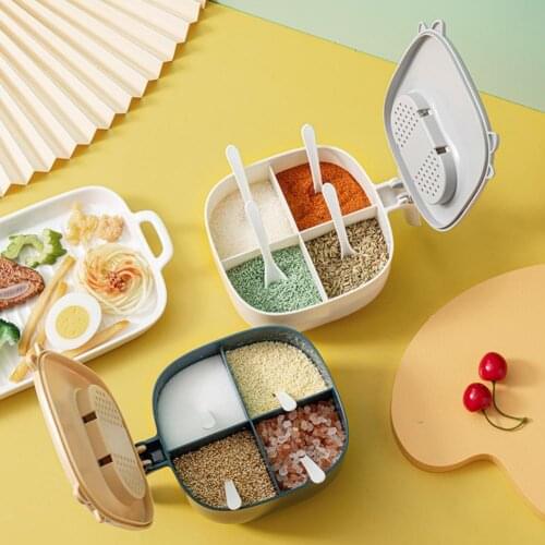 4 In 1 Seasoning Bottle Eco-friendly Cartoon Style Flap Seasoning Tank Moisture Proof Household Kitchen Storage Box
