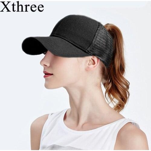Xthree Solid Summer Ponytail Baseball Cap Mesh Hats For Men Women Messy Bun Casual Hip Hop Snap back Gorras Hombre hats