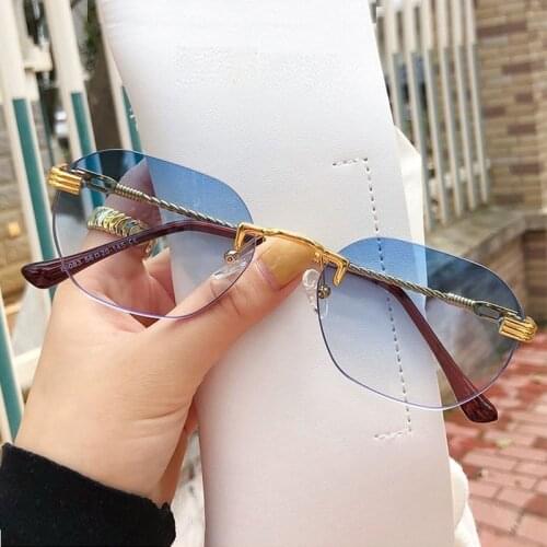 Brand Punk Gradient Small Sunglasses Women Men 90s Candy Rimless Shades Travel Driving Sun Glasses Men Unisex Zonnebril Dames