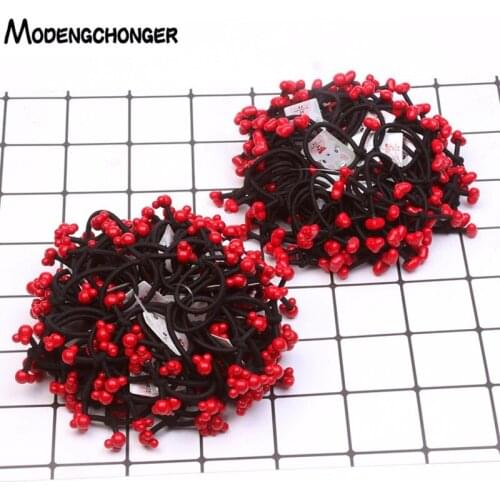 5Pcs/Set For Girls kids Elastic Hair Bands Red Beads Hair Ties Ponytail Holder Lovely heart Mickey Hair Rope Hair Accessories