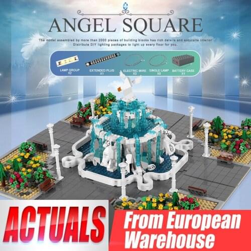 MOULD KING 16003 Street Building Toys The MOC Angel Square Model With Led Parts Building Blocks Bricks Kids Christmas Gifts