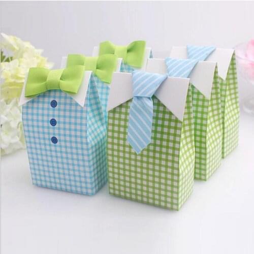 50 pcs My Little Man Blue Bow Green Tie Birthday first communion Boy Baby Shower Candy Bag Wedding Favors Candy Box gift Bags