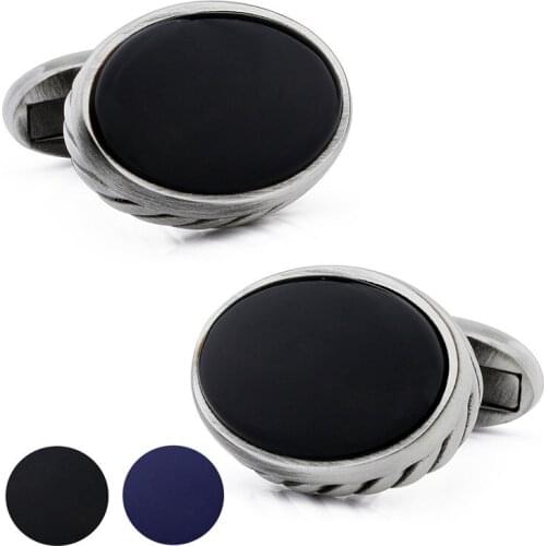 HAWSON Black Stone Cufflinks Oval Vintage Antique Tone French Shirt Cuff Button Classic Mens Dress Jewelry with Box