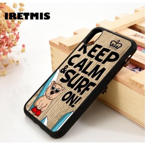 Iretmis 5 5S SE 6 6S Silicone phone case cover for iPhone 7 8 plus X Xs 11 Pro Max XR Keep calm & surf on surfing cartoon quote