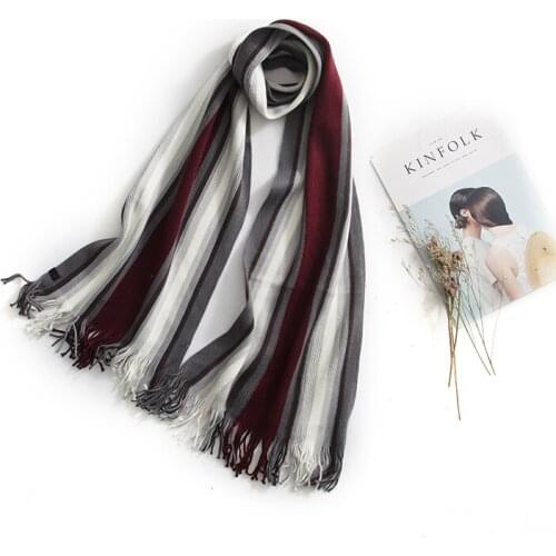 JHBeute Winter Stripe Scarf Women Soft Knitted Scarf Women Shawls Thicken Warmer Cowl Neck Ladies Scarfs Stoles Female hijab