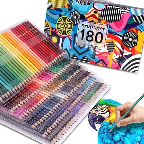 Brutfuner Sketching Painting Oil Penci 48/72/120/160/180 Color Professional Oil Color Pencils Set Wood Soft Watercolor Pencil
