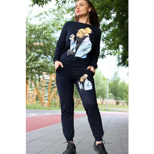 Two Piece Pants Set Women Autumn Winter Clothes 2021 Graphic Character Sweatshirt Pants Set Pantalon Femme 2 Piece Matching Set