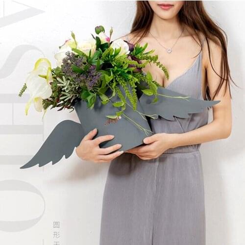 Angel Wings Flower Arrangement Box With Lid Flower Bucket Florist Bouquet Rose Boxes Floral Gift Packaging Box Wedding DIY Decor