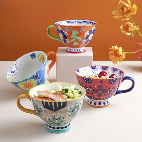 Creative Hand Painted Garden ceramic underglaze color high foot personality coffee soup milk breakfast cup Home tableware