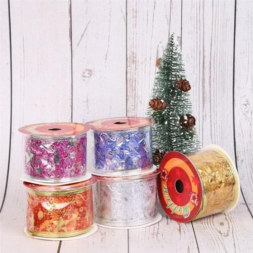 New Year Decor (10 Yards) 9M Bronzing Musical Notes Christmas Ribbon With Wire Star Xmas Tree Decoration Gift Packaging Ribbon
