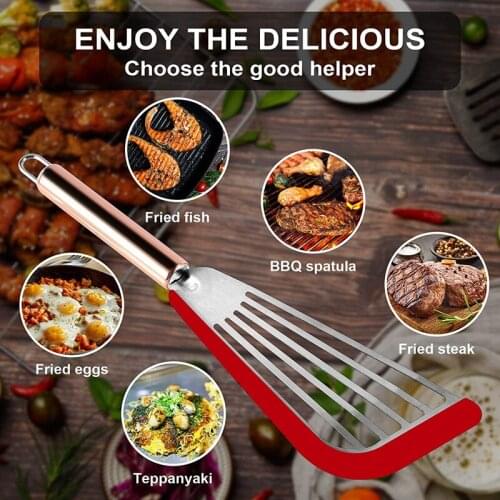Fish Frying Spatula, Stainless Steel Slotted Flexible Turner with Silicone Edge, for Kitchen Cooking Fish, Flipping