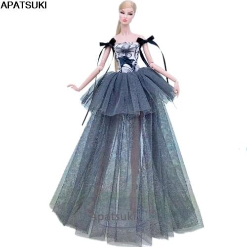 Gray Flower Fashion Doll Dress For Barbie Clothes Outfits Multi-layer Wedding Dresses 1/6 BJD Doll Accessories Kids Toys