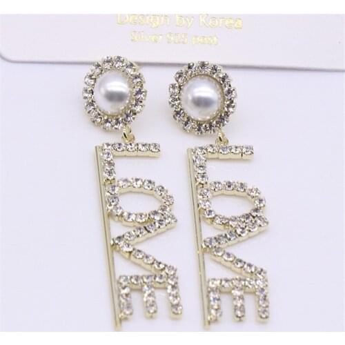 Trendy full Rhinestone letter LOVE earrings Fashion nightclub woman earring