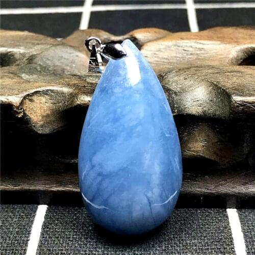 Natural Blue Aquamarine Pendant For Woman Man 32x23x9mm Gemstone Clear Water Drop Beads Silver Necklace Pendant Jewelry AAAAA