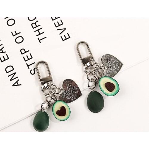 New Simulation Fruit Avocado Heart-shaped Headphone cover keychain car Fashion keyring Jewelry Gift For Women