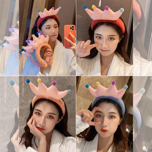 Cartoon Crown Fluffy Hair Hoop Blue Pink Gray Orange Yellow Green Fashion Headbands Headwear For Women