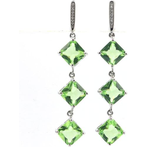 48x23mm Stunning Created Rich Blue Aquamarine White CZ Gift For Ladies Wedding Silver Earrings