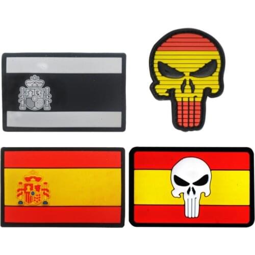 Pvc rubber Spain Spainish country Flag patch military Skull Patches combat army tactical badges for coat hat custom