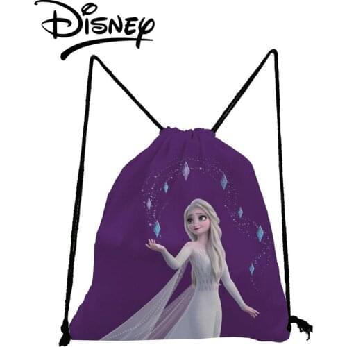 Disney Frozen Backpack Cartoon Elsa Drawstring Bags Child Mini Purple School Bag Eco Friendly Shoe Pocket Practical Storage Bag