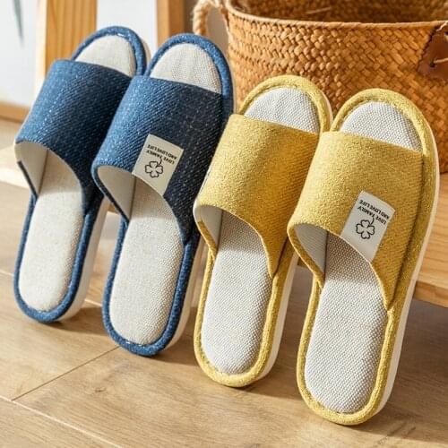 Whoholl Men Flax Slippers Sandals Summer Comfortable Non-slip Ladies Home Flip Flop Cross-tied Casual Indoor Shoes Multicolor