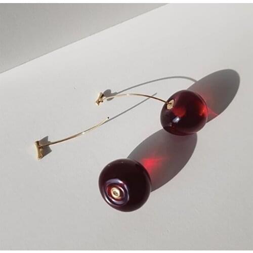 INS retro wine red cherry cherry earrings acrylic long temperament personality earrings tide net red same paragraph