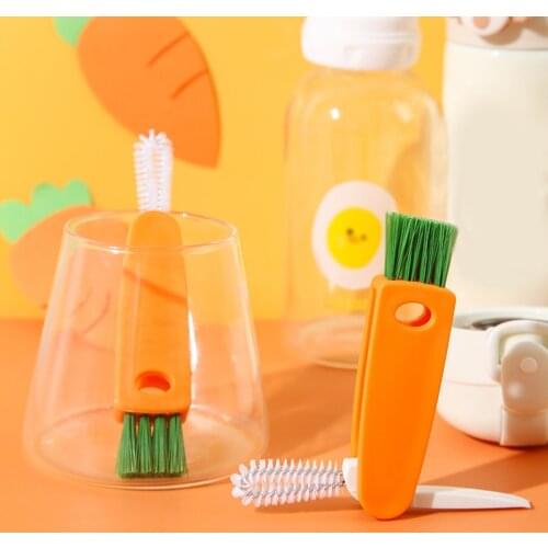 3in1 Cleaning Brush Cute Carrot Shape Clean Cups Kettle Kitchen Tableware Multifunctional Milk Bottle Brush Cleaning Tools New