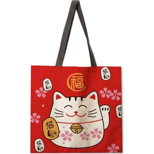 Outdoor shopping bag Lucky cat handbag Ladies casual handbag Ladies shoulder bag Fashion beach bag Ladies handbag